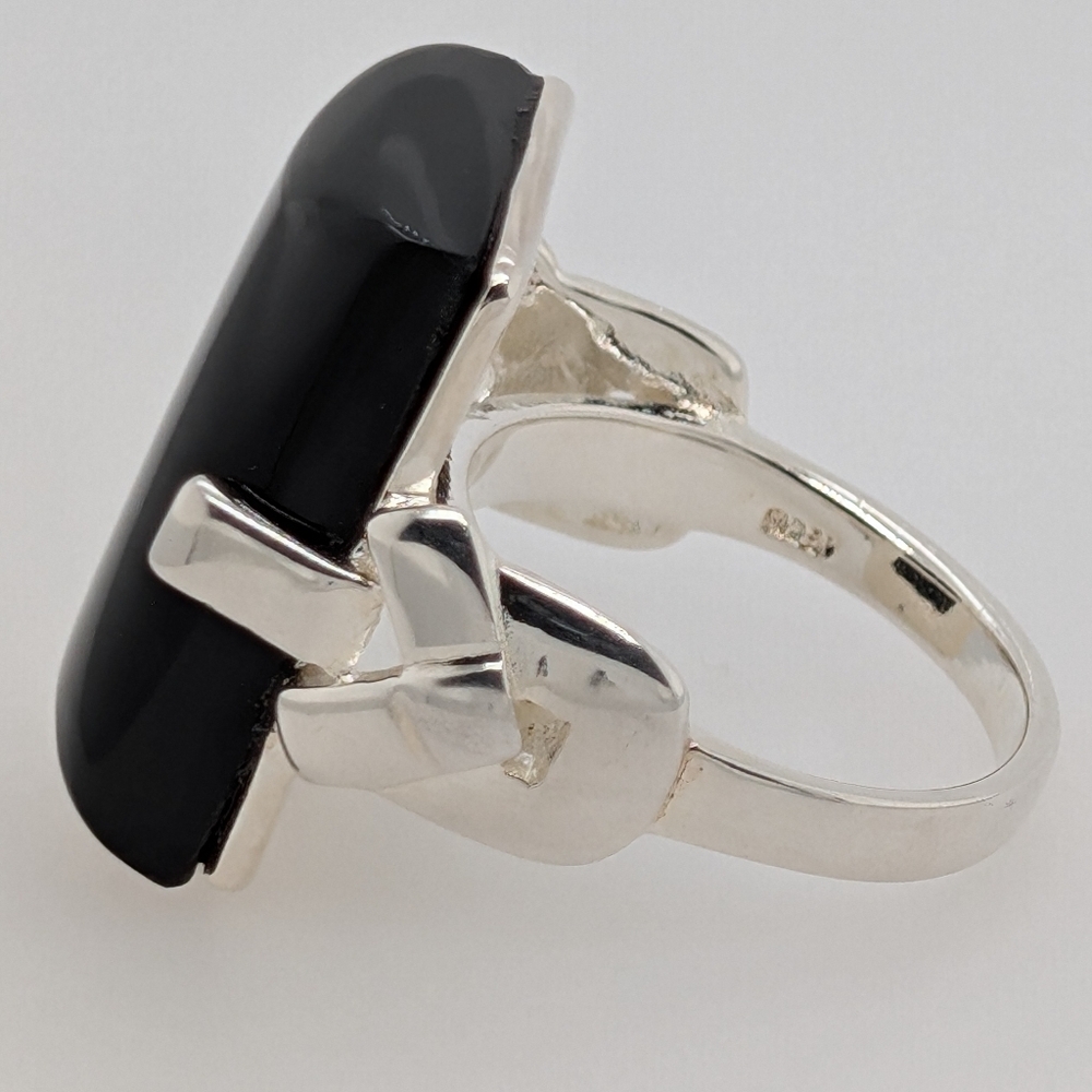 Sterling Silver Cocktail Ring W/ Rectangular Onyx… - image 8